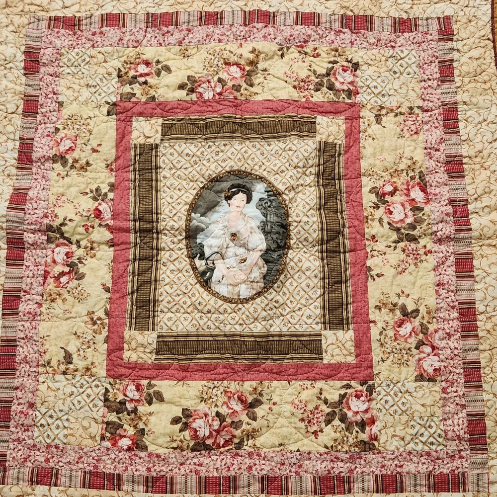 Handmade Patchwork Quilt Crib Lap Throw Wall Decor Roses & Victorian Maiden